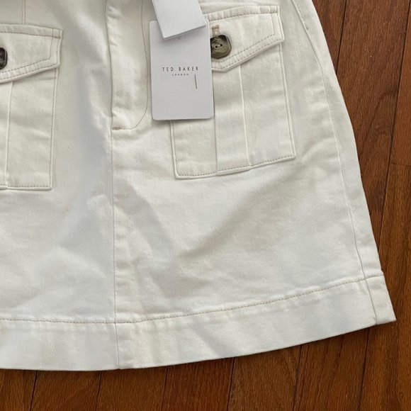 New Ted Baker Cream Eriike Utility Denim Mini Skirt with Front Pockets Size 2 - Picture 8 of 16